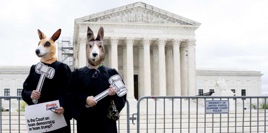 Protestors in front of U.S. Supreme Court, 4.25.24. Photo: Victoria Pickering, CC via Flickr