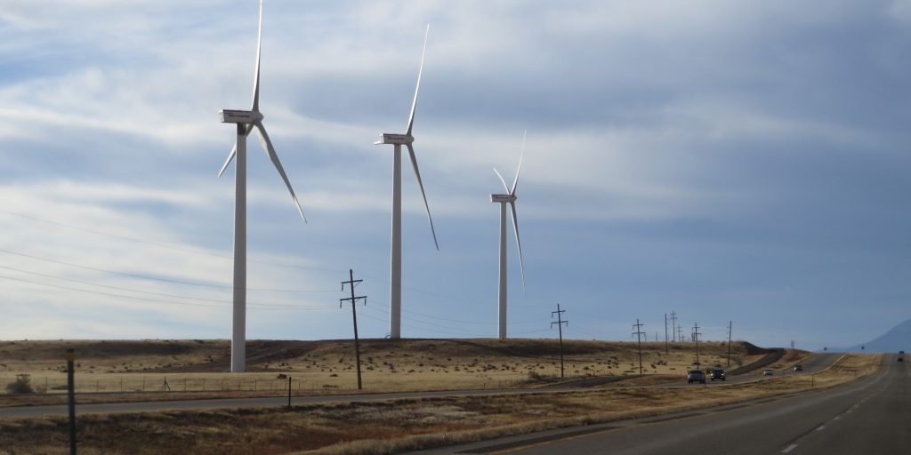 Photo: Ken Lund, Flickr. Wind Farm, Interstate 25 Between Pueblo and Walsenburg, Colorado (cropped for height). https://www.flickr.com/photos/kenlund/15835171957