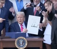 Trump Signs Budget Bill, July 4, 2025. Screenshot via C-SPAN