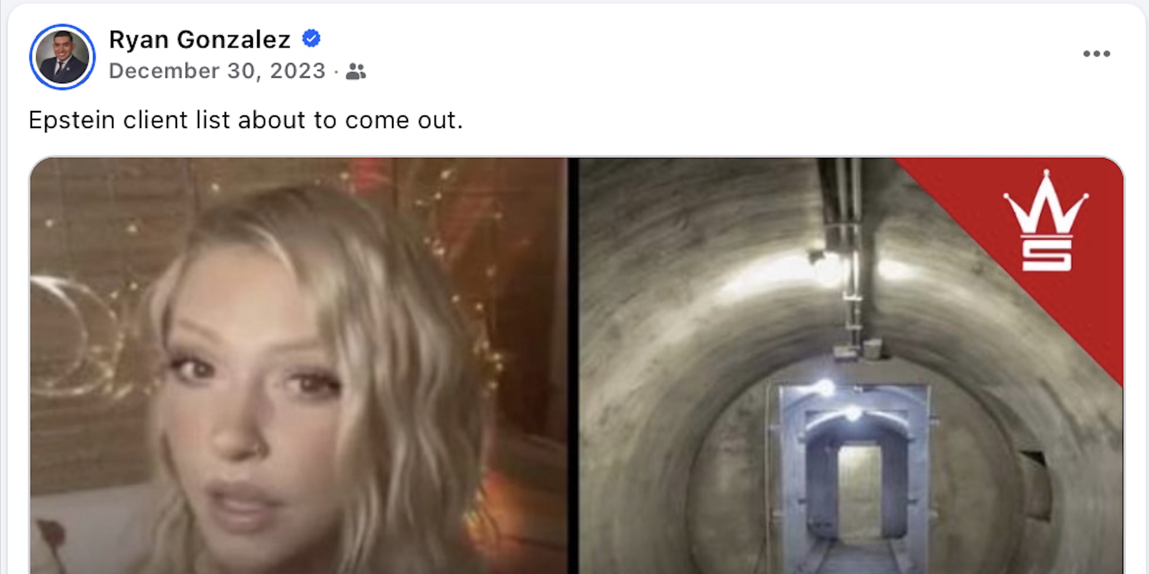Ryan Gonzalez FB post about Epstein files, 12.30.23