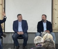 Scott Bottoms, Jason Mikesell, Joe Oltmann, and Jason Clark at DougCo GOP Gov Forum, Feb. 6, 2025. Photo: Suzie Glassman
