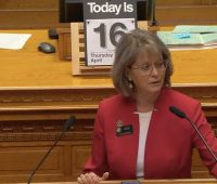 Barb Kirkmeyer speaks about the 2026 budget on the Senate floor, Apr. 16, 2026