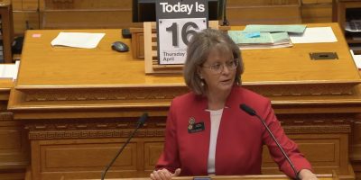 Barb Kirkmeyer speaks about the 2026 budget on the Senate floor, Apr. 16, 2026