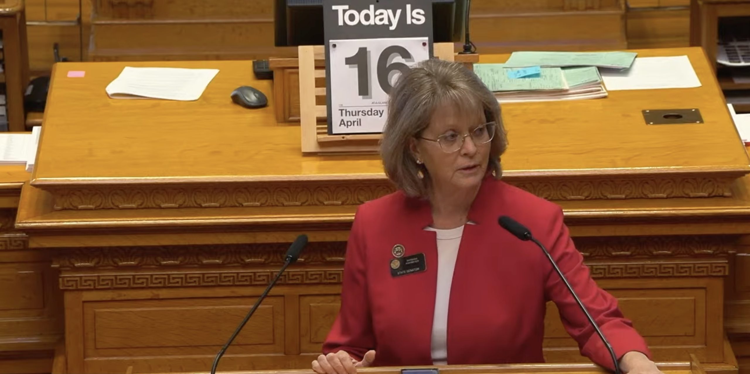 Barb Kirkmeyer speaks about the 2026 budget on the Senate floor, Apr. 16, 2026