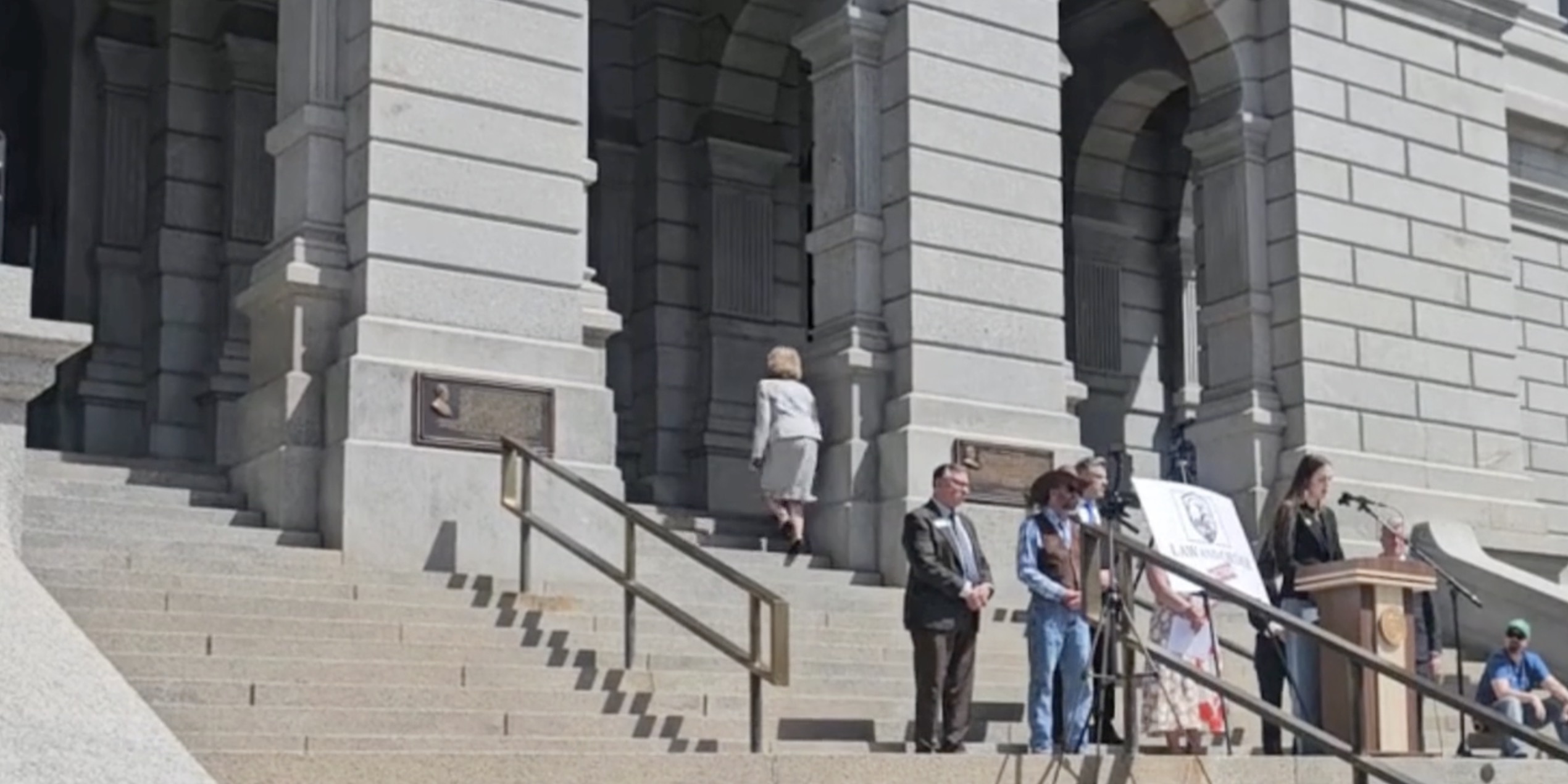 Barb Kirkmeyer leaves Stand With Victims of Crime Rally, Apr. 24, 2026