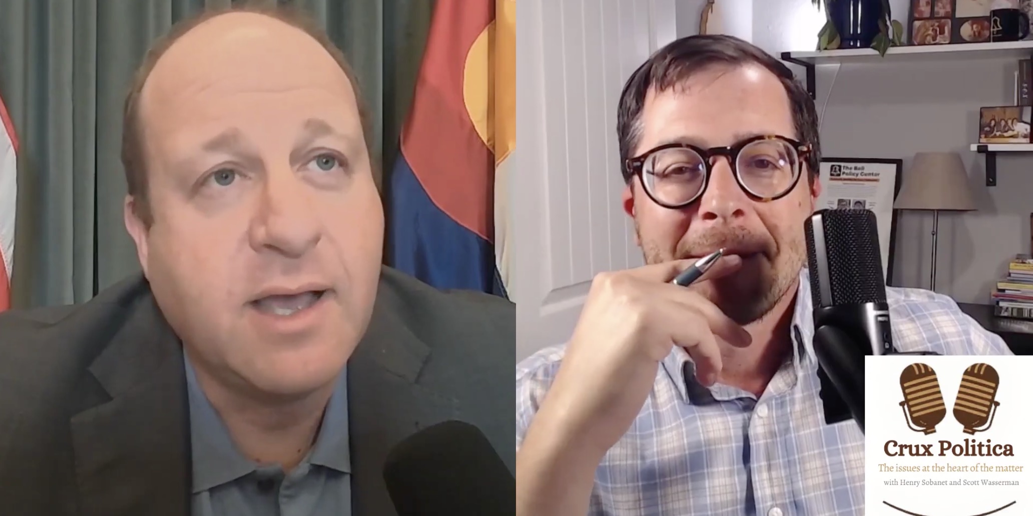 Jared Polis and podcast host Scott Wasserman, Crux Politica, 9/14/26
